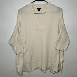 Ann Taylor Factory V Neck 3/4 Sleeve Sweater Womens Size Large Beige Viscose